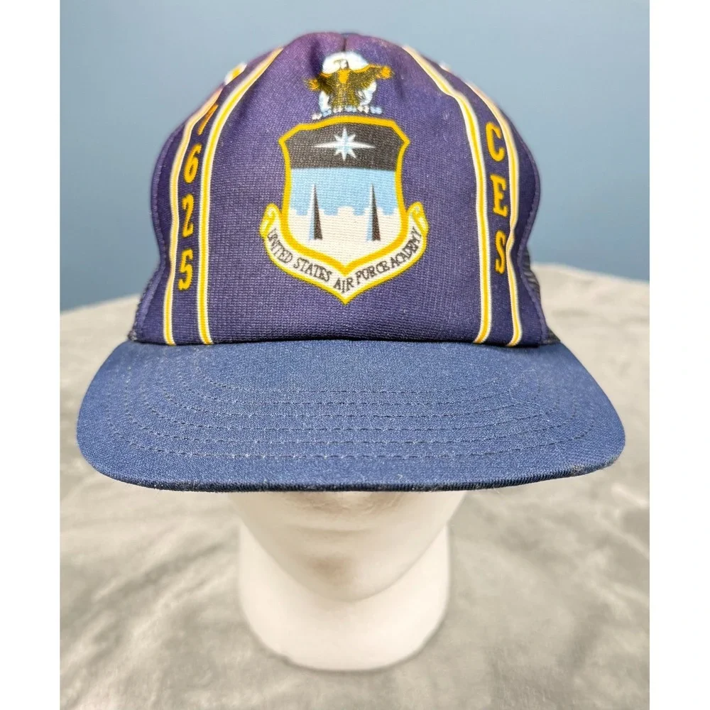 USAF Academy 7625 CES Trucker Hat Snapback Purple Air Force Vintage